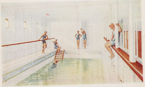 A drawing of the First Class swimming pool aboard Titanic.